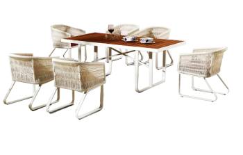 Haiti Dining Set For 6 with Woven Arm Chairs